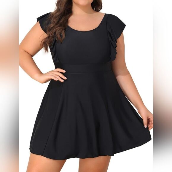 Smismivo Plus Size Swim Dress One Piece Bathing Suit NWOT Size XXXL Black - Picture 1 of 5